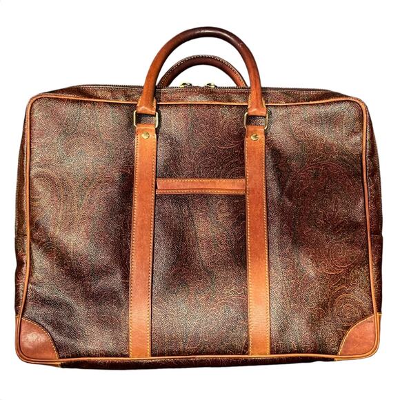ETRO Vintage Paisley Bag Leather Briefcase Travel Office Dual Top Handle Lined - Picture 1 of 16
